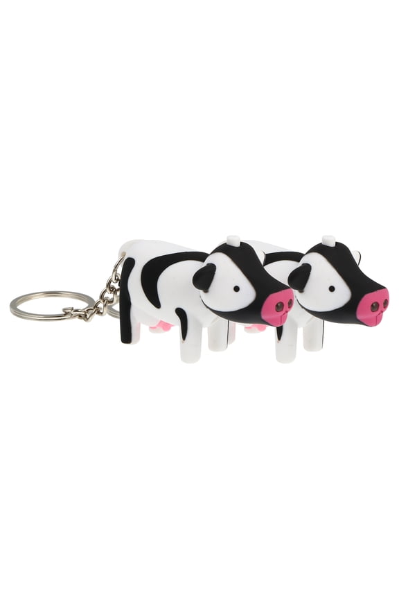 2Pcs Tiny Cow Keychain ABS Lighted White for Keys