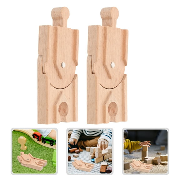 HAMPPLIES 2Pcs Train Accessories for Kids Wood Track Trains Rectangular Blocks for Playtime and Education