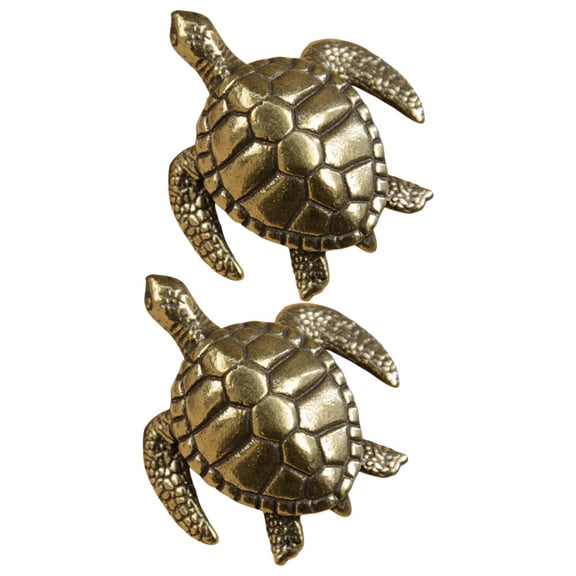 HAMPPLIES Set of 2 Vintage Brass Turtle Figurines Decorative Craft Statues for Home, Office, Tabletop Display