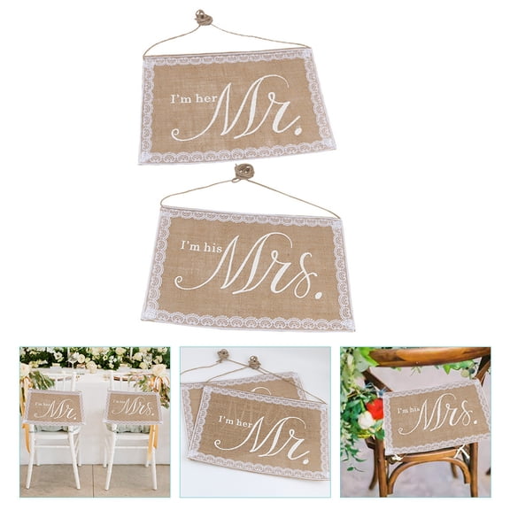 HAMPPLIES 2Pcs Wedding Chair Back Decors Bride and Groom Signs Multi Color and Practical