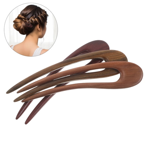 HAMPPLIES 3Pcs Sandalwood Hairpins U Shaped Hair Forks Natural Wood Hair Accessories