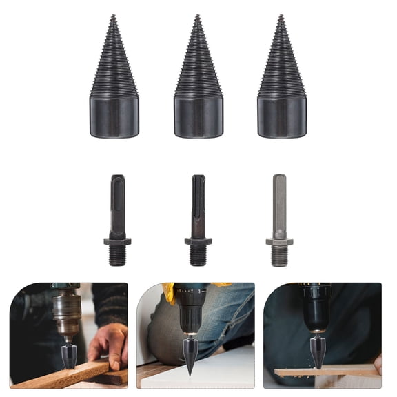 HAMPPLIES Log Splitting Tool for Drill Black Steel 3Pcs