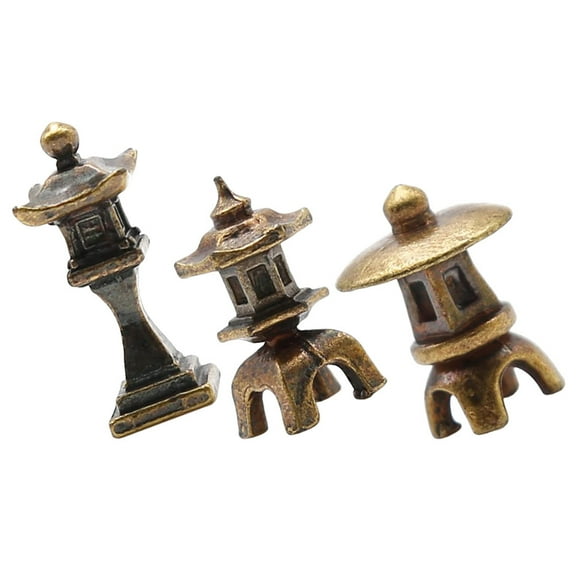 HAMPPLIES 3Pcs Copper Alloy Mini Figurine for Mini Pavilion Statue Micro-landscaping