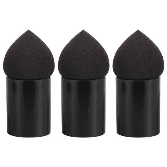 HAMPPLIES 3Pcs Cosmetic Sponges with Handle Black for Foundation Cream and Powder Application