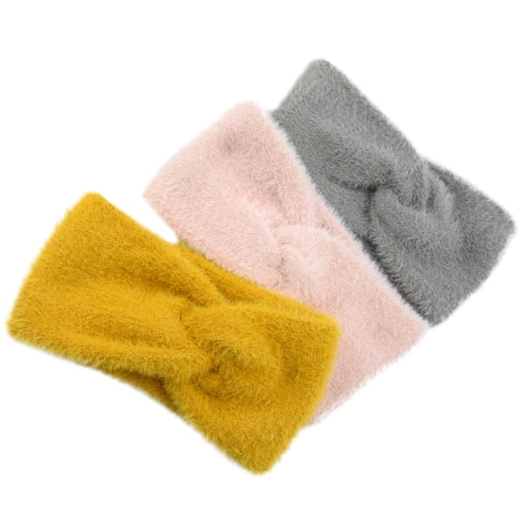 HAMPPLIES 3-Pack Womens Ear Warmer Headbands, Wide Knitted Winter Headbands in Assorted Colors for Outdoor Cold Weather