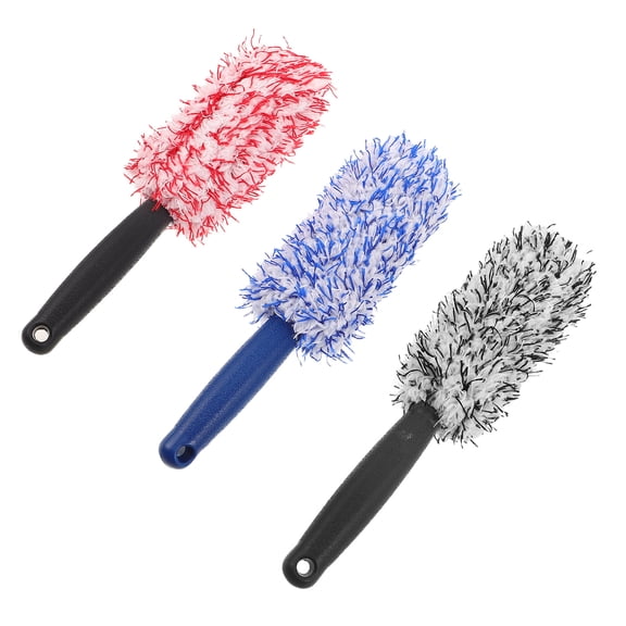 HAMPPLIES 3-Piece Microfiber Wheel Cleaning Brush Set with Extended Handle for Car Tire, Rim, and Auto Detailing