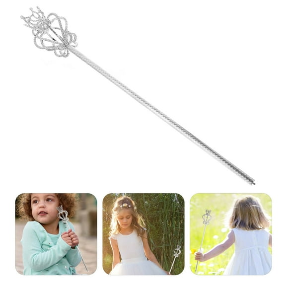 HAMPPLIES 3Pcs Wand For Girls Silver Plastic Steel Rhinestone Simple Design For Kids Girls Birthday 51X8X8CM
