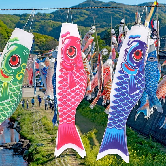 HAMPPLIES 3Pcs Wind Flag Hanging Carp Flags Assorted Shape For Yard 11.8x3.9x0.2In