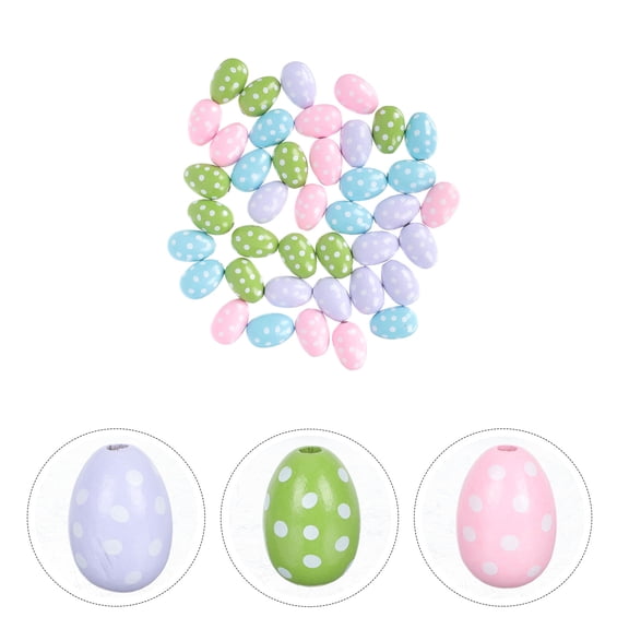 HAMPPLIES 40Pcs Wooden Easter Egg Shape Beads Durable Crafts DIY Beads for Decorations