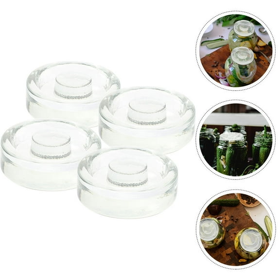 HAMPPLIES 4Pcs Fermenting Weights and Lids Non Porous Glass for Pickle Jars