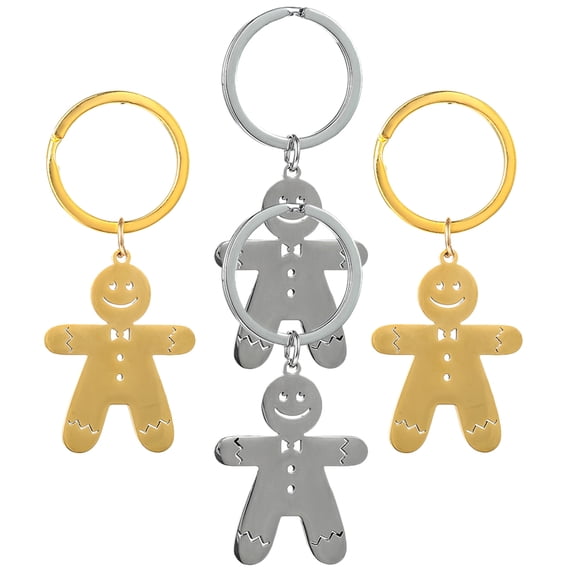 HAMPPLIES 4Pcs Gingerbread Man Keychain For Christmas Party And New Year Celebration In Stainless Steel