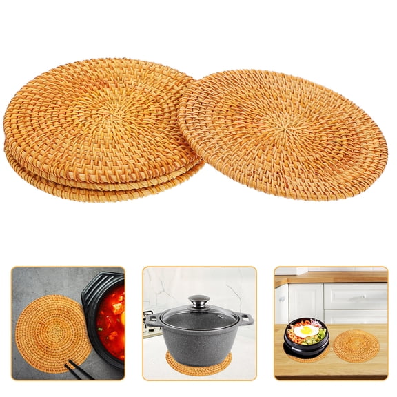 HAMPPLIES 4Pcs Heat Resistant Rattan Mats for Countertop Pot Holders with Boho Rustic Design