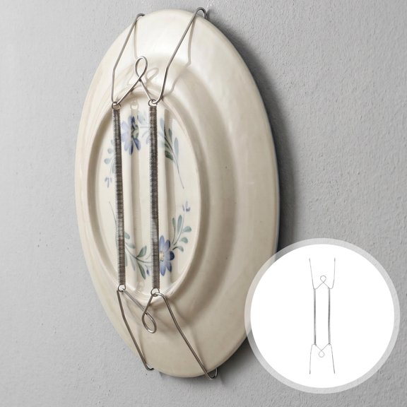 HAMPPLIES 4Pcs Invisible Spring Loaded Plate Hangers for Wall Plated Silver Stainless Steel Heavy Duty Hooks