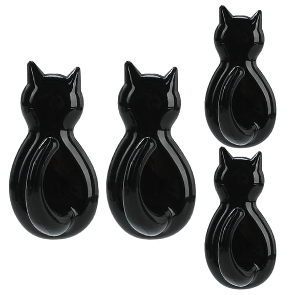 HAMPPLIES 4-Pack Cat Shaped Sticky Hooks for Wall Mount, Plastic Self-Adhesive Key and Bag Holder, No Trace