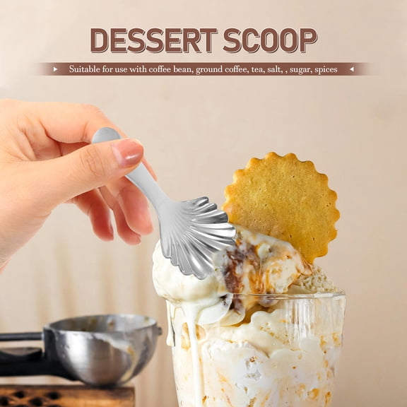 HAMPPLIES Set of 4 Portable Stainless Steel Dessert Spoons with Shell Scoop Design, Perfect for Condiments, Pudding, and More