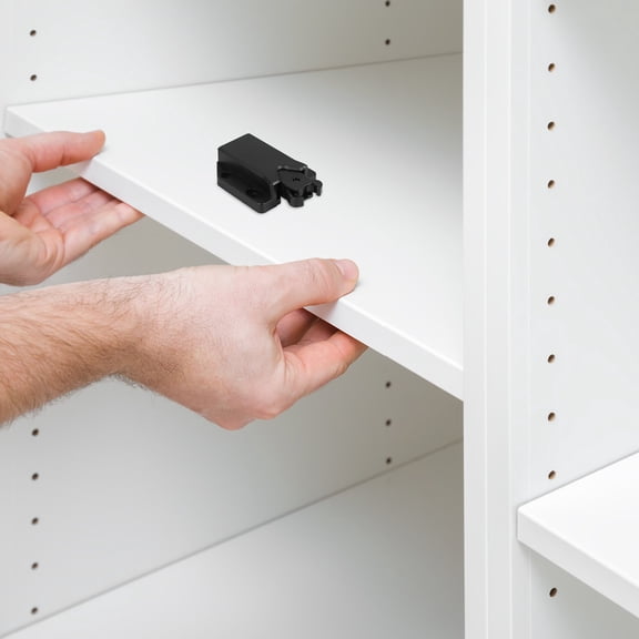 HAMPPLIES 4-Pack Black Plastic Push Button Drawer Safety Latches for Cabinets and Furniture Secure Lock