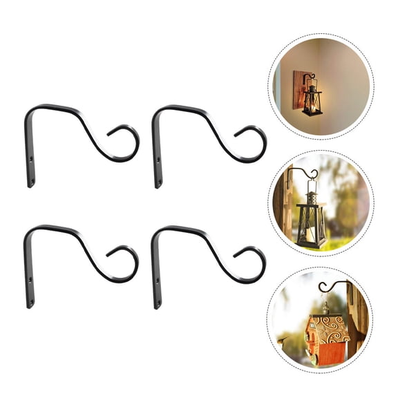 HAMPPLIES Wall Mounted Iron Hook Black for Storage and Hanging Plants 4Pcs