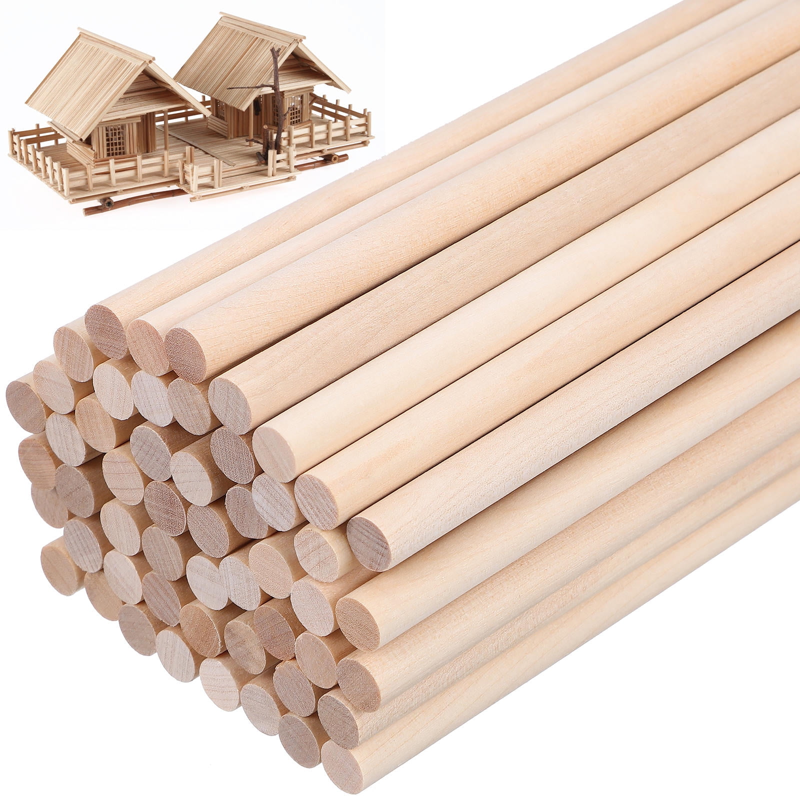 HAMPPLIES 50Pcs Unfinished Wooden Dowel Sticks Smooth Natural Wood Rods for Crafts