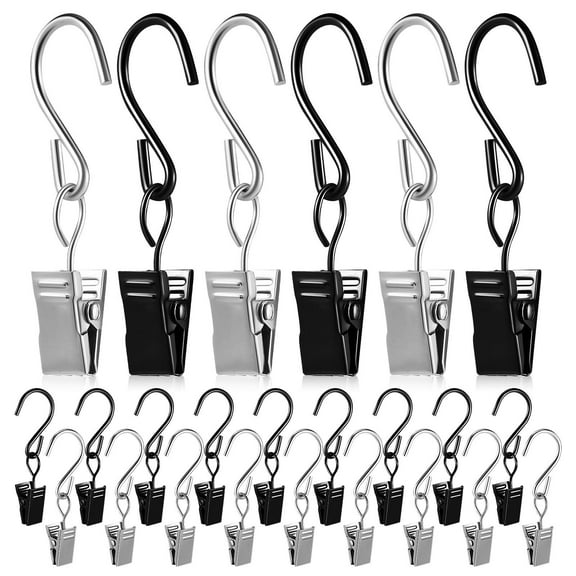 HAMPPLIES 50Pcs Silver Iron Curtain Rod Hooks with Clips for Home Decor
