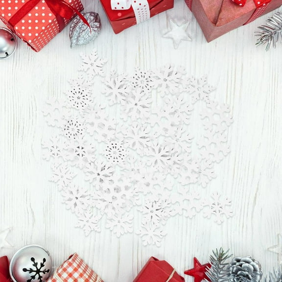 HAMPPLIES 50Pcs Wood Snowflakes in White Mini Snowflake Wood Slices for Diy Craft Accessories