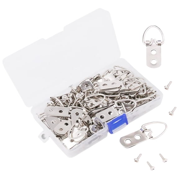 HAMPPLIES 50Pcs Plated Silver Picture Hangers Heavy Duty D Rings for Safe and Stable Frame Hanging