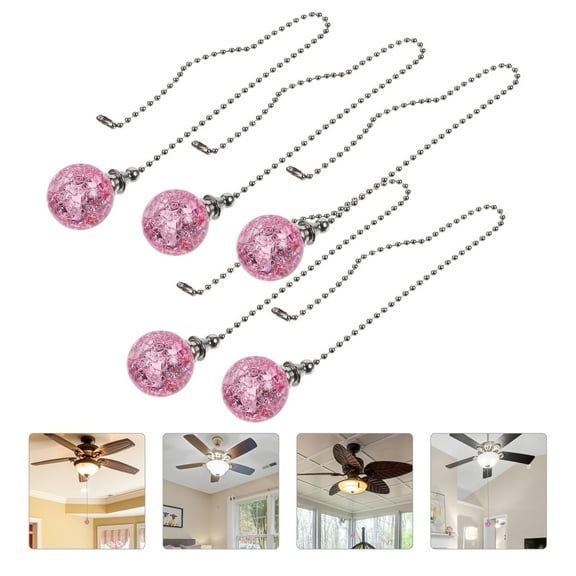 HAMPPLIES 5Pcs Round Metal Pull Chain for Ceiling Fan and Light Fixtures Home Decoration Pink 13.4X1.2X1.2In