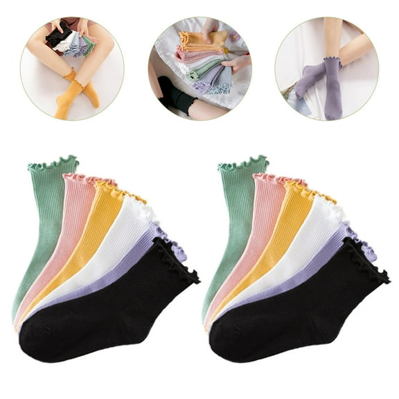 HAMPPLIES 6 Pairs Girls Socks Ruffled Edge Cotton Breathable for Kids Performance