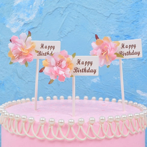 HAMPPLIES 6PCS Cupcake Toppers with Flower Decorations for Birthday Party Celebration Supplies