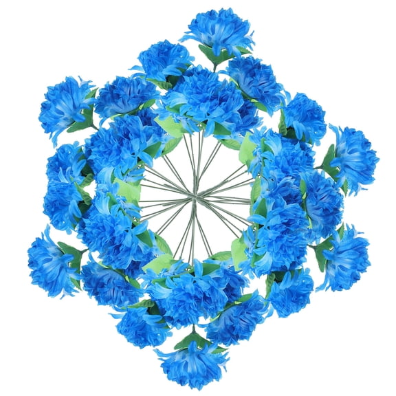 HAMPPLIES 6Pack Chrysanthemum Flower Décor Blue Silk Flower Plastic for Grave Memorial Tribute