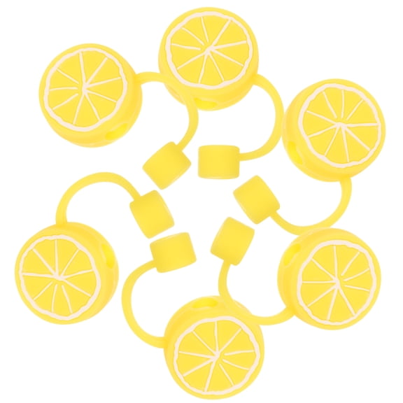 HAMPPLIES 6-Pack Reusable Yellow Silicone Straw Toppers for Hawaiian Luau Party, Decorations 1.1x0.5in