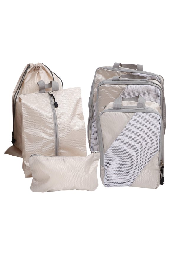 Compression Travelpacks Suitcase Organizer Bags Polyester Beige 6Pcs 17.7X13.8X3.9In