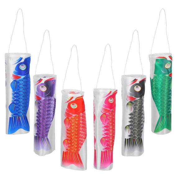 HAMPPLIES Japanese Style Carp Windsock Warp Knitting Fabric 6Pcs 9.8X2.8X1.7In