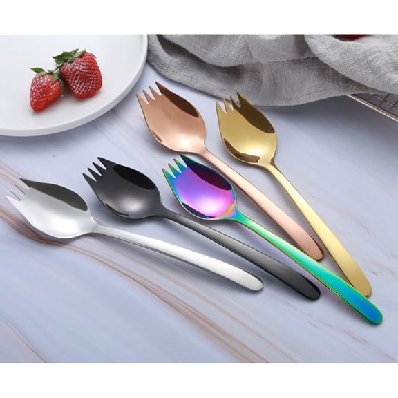 HAMPPLIES 6Pcs Noodle Spoon Server 21x1.8in Colorful Stainless Steel for Parties
