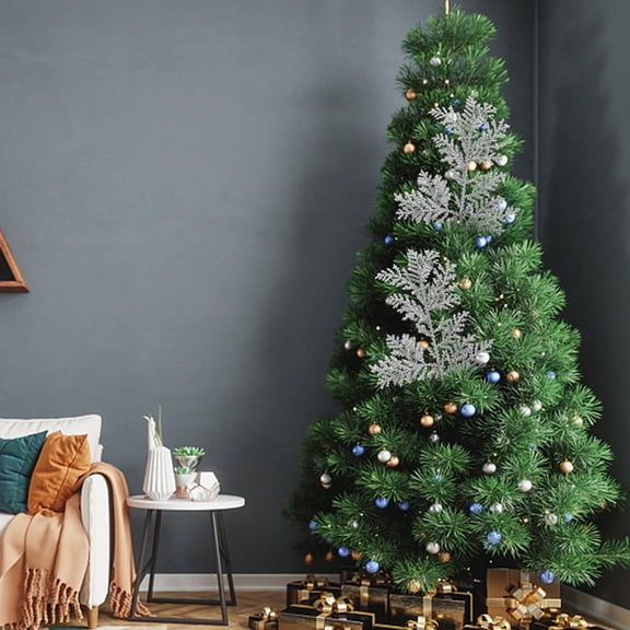 HAMPPLIES 6Pcs Silver PE Artificial Pine Branches for Diy Xmas Tree and Party Layout