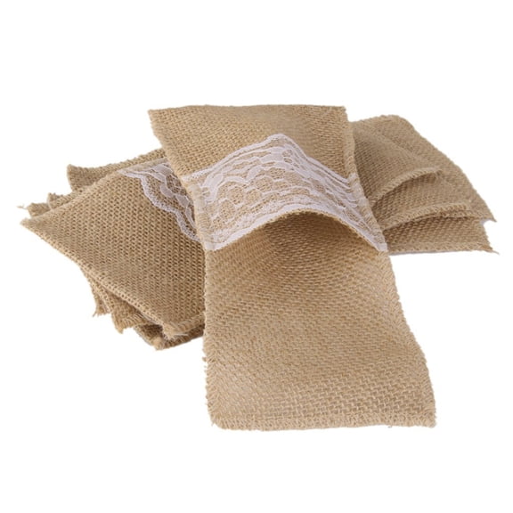 HAMPPLIES 6Pcs Small Hessian Bags Jute Cutlery Holders Tableware Bag for Wedding Ceremony and