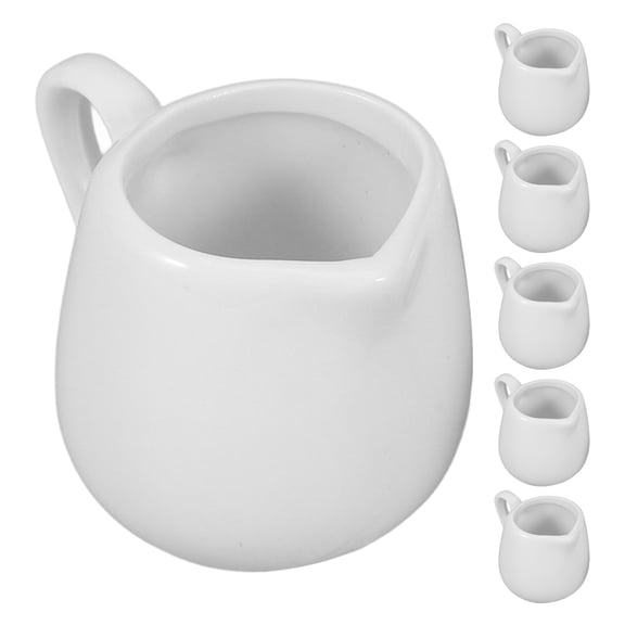 HAMPPLIES 6Pcs Small White Ceramic Pitcher with Handle for Gravy Sauce and Coffee Creamer