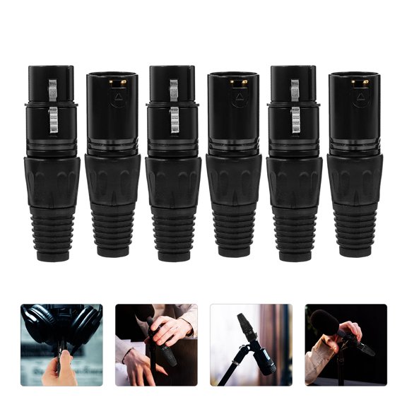 HAMPPLIES 6Pcs Black Male Xlr Connector for Mic Cable Replacement with 3 Pins
