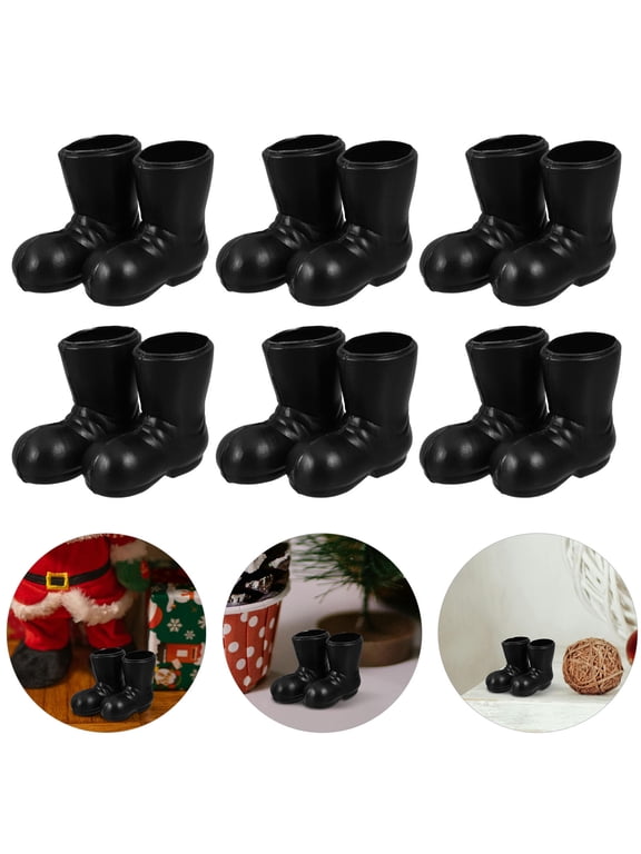 7 Pairs Miniature Black Boots, Plastic Doll Shoes Accessories for Dollhouse Home Decor, Crafts, Display Props