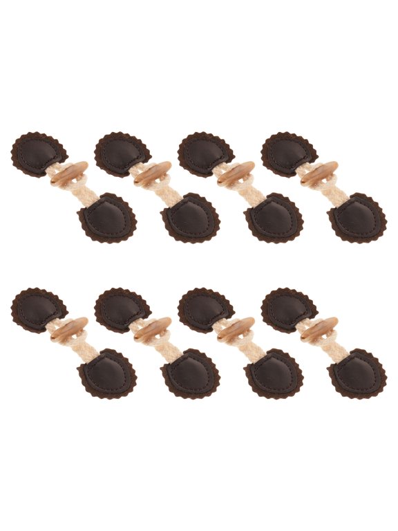 8 Pairs Dark Brown Horn Style Coat Fasteners with Decorative Edges for Stylish Jacket and Outerwear Enhancement