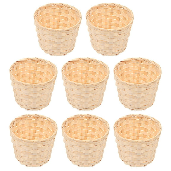 HAMPPLIES 8Pcs Farmers Market Basket Khaki Round Bamboo Weaving Compact Size for Home