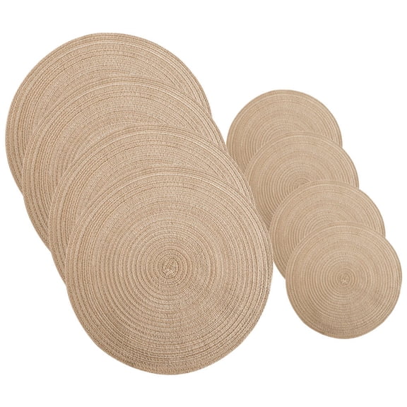 HAMPPLIES 8Pcs Rustic Placemat Chocolate Cotton Yarn Ramie Heat Insulation Non Slip Dining Table Pad