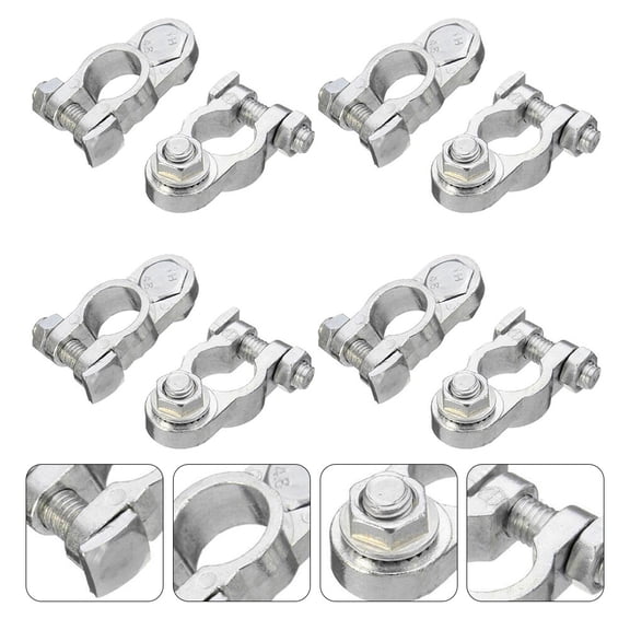 HAMPPLIES 8Pcs Plated Silver Aluminium Alloy Car Battery Terminal Clip Durable Universal Clamp