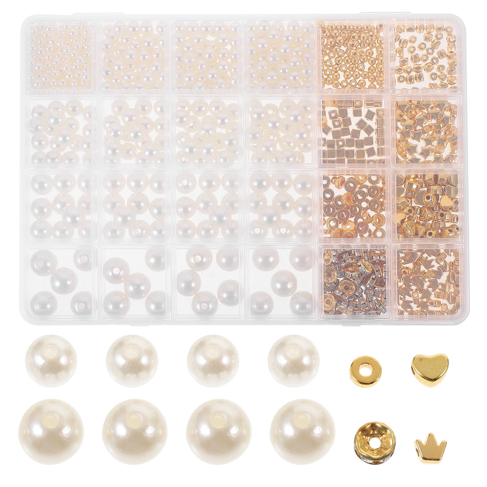 Stiesy 200-Piece Rose Bead Mix - Champagne Gold & Pearl White ABS Plastic For Jewelry Making - View #5