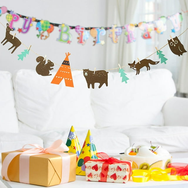 HAMPPLIES Animal Theme Birthday Banner Flags Felt Material Assorted ...