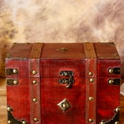HAMPPLIES Antique Wooden Treasure Chest in Dark Red for Storage, Display, and Decor