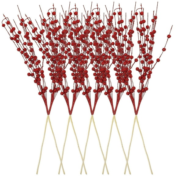 HAMPPLIES Artificial Glitter Berry Stems Branches 10Pcs For Christmas Decor