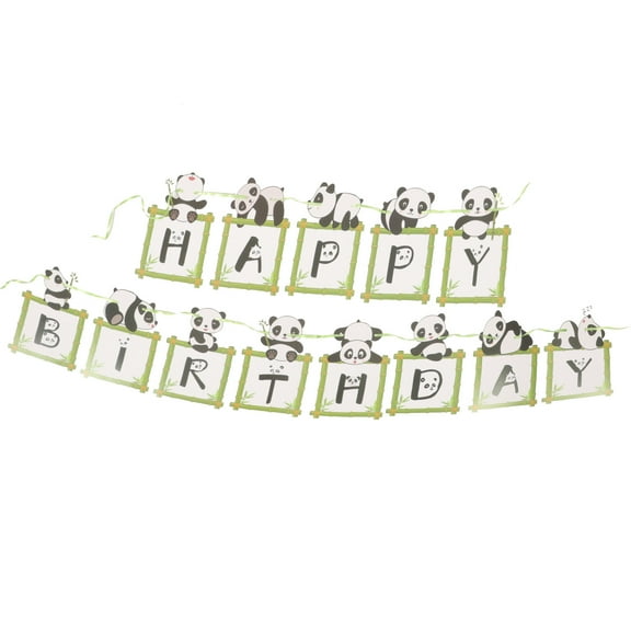 HAMPPLIES Birthday Banner Decor 1Set Multi Colored Panda Themed Flag Shaped for Indoor Outdoor Birthday Parties