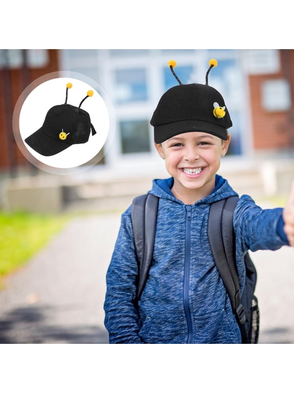 Black Kid's Sun Hat with Adjustable Bee Antenna and Fashionable Sunproof Design