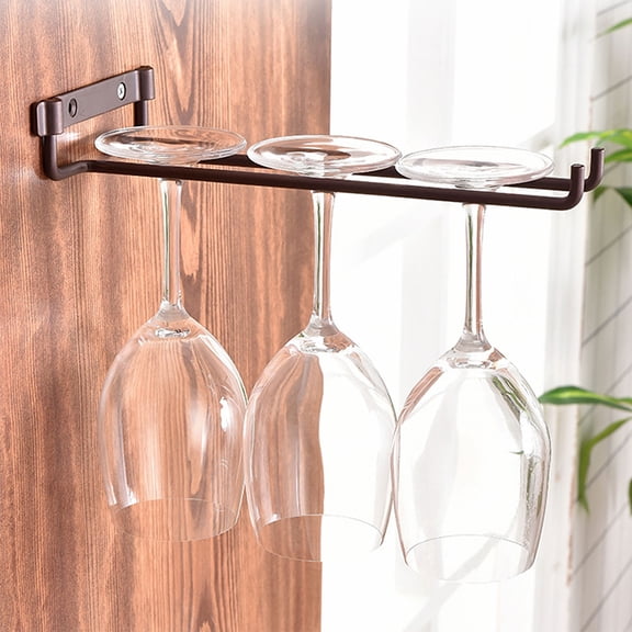 HAMPPLIES Black Wine Rack with Hanging Glass Holder and Stable Frame Shelf for Home Bar Storage and Display