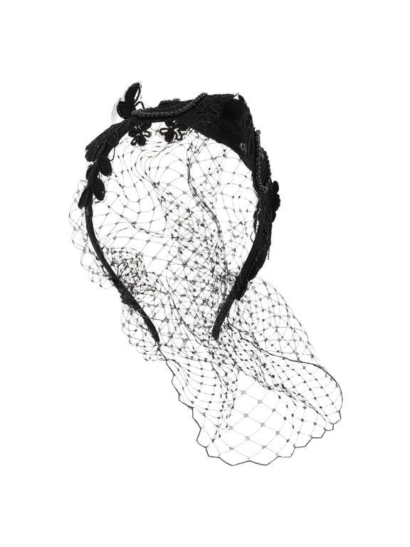 Black Mesh Veil Headband with Rhinestone, Bridal Wedding Hair Accessory, Retro 1920s Flapper Style